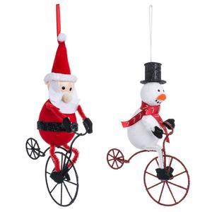 Suspension Père Noël ou bonhomme de neige à vélo