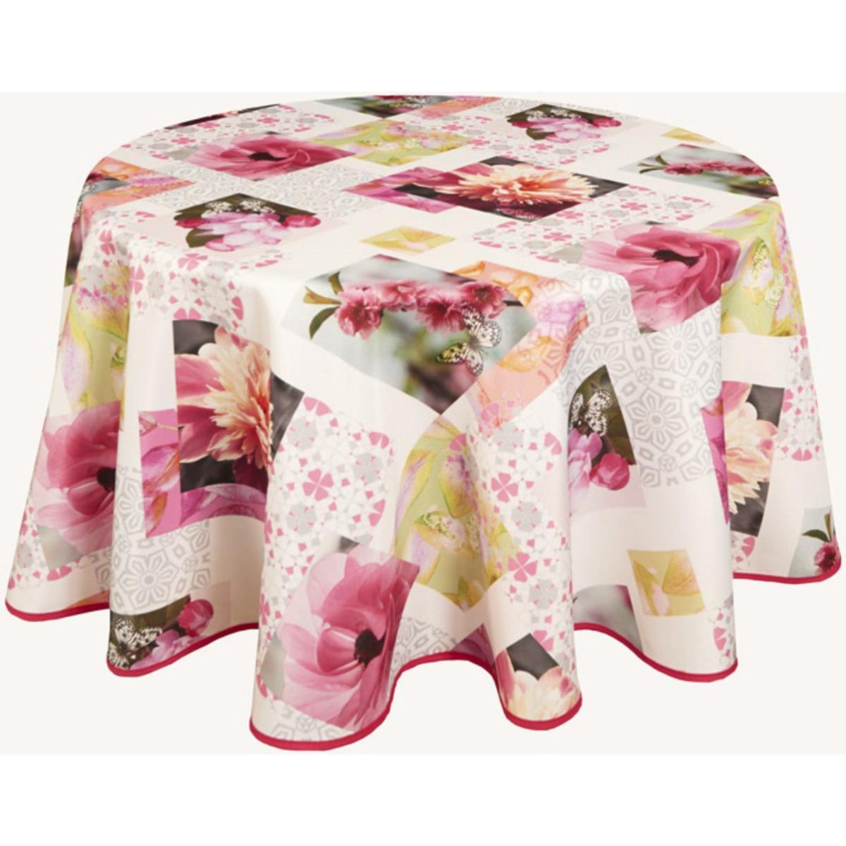 Toile cirée ronde - 100 % Polyester - Ø 180 cm - rose et blanc Toile cirée ronde - 100 % Polyester - Ø 180 cm - rose et blanc