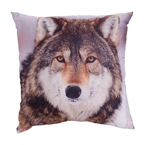 Coussin décor imprimé loup gris - 40 x 40 cm - Multicolore