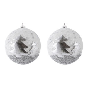 Lot de 2 boules givrées - 8 cm - Gris argent