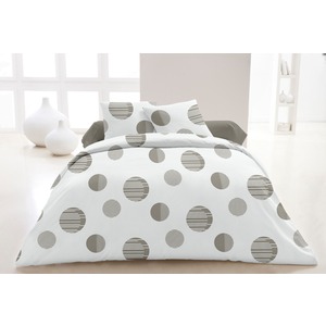 Parure housse de couette 2 personnes modèle cercles - 220 x 240 cm - Marron taupe