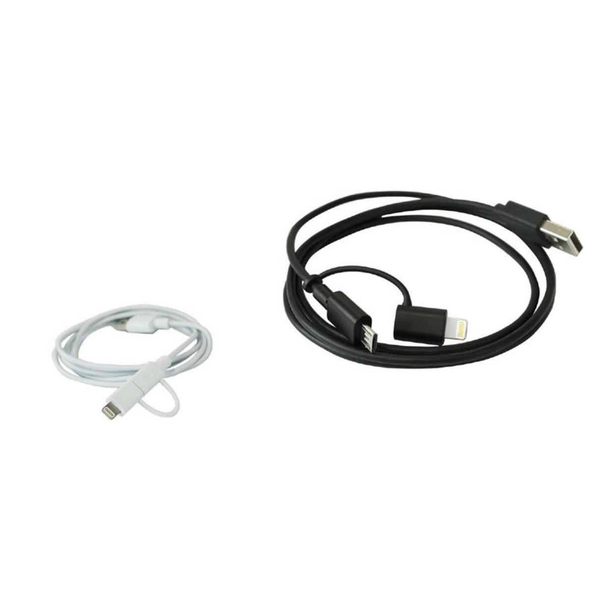 Câble 2 en 1 MFI Micro USB - Plastique - 1 m - Noir ou blanc Câble 2 en 1 MFI Micro USB - Plastique - 1 m - Noir ou blanc