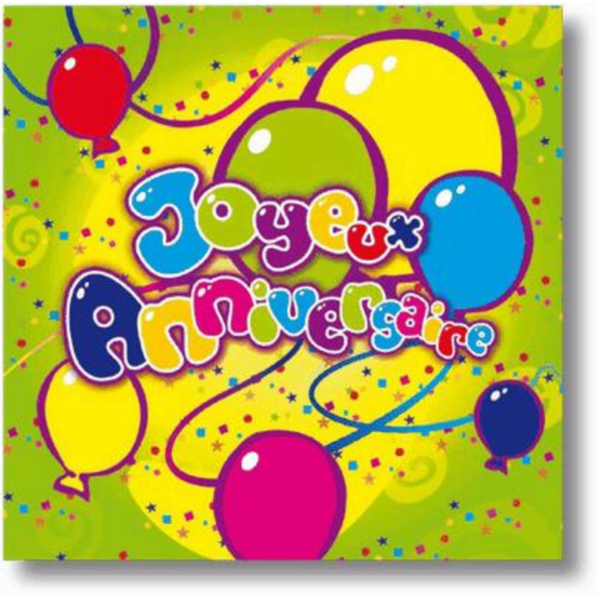 Lot de 20 serviettes Joyeux anniversaire en ouate de cellulose - 33 x 33 cm - Multicolore