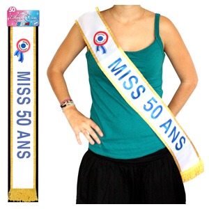 Écharpe de Miss 50 ans - Tissu - 184 cm - Bleu