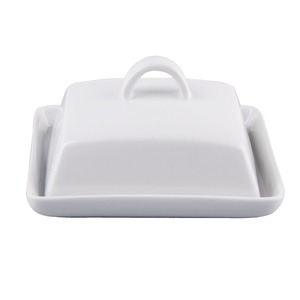 Beurrier en porcelaine - 16 x 13 x H 8 cm - Blanc