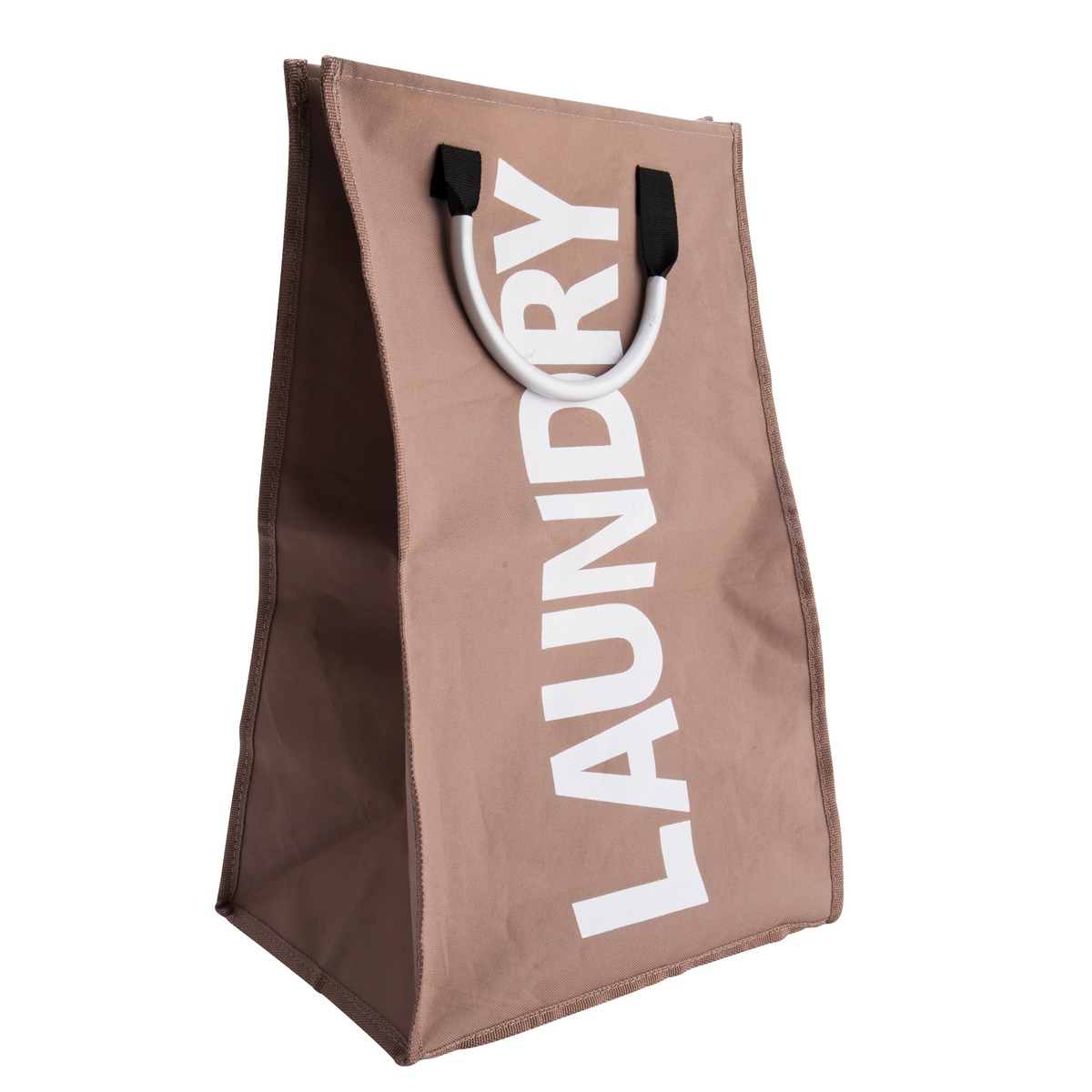 Sac à linge Laundry en polyester - 32 x 54 x 24 cm - marron, blanc
