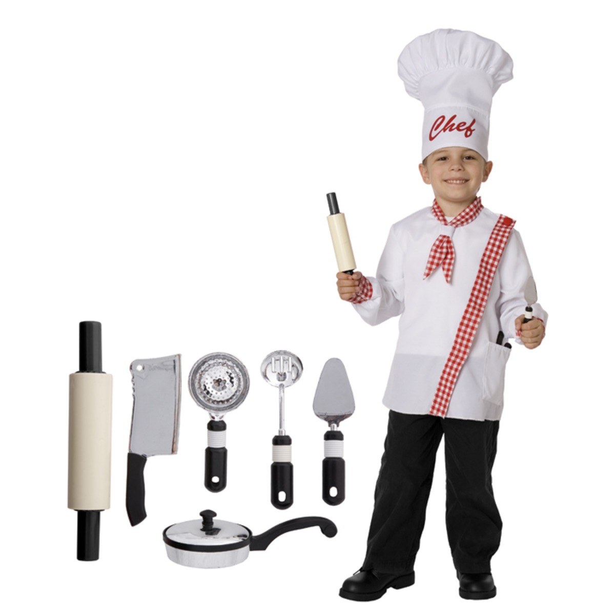 Déguisement de chef cuisinier + accessoires - Taille 4 à 8 ans - Blanc, Rouge