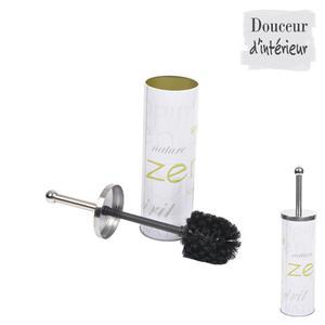 Brosse WC Nature Zen - Métal - Ø 9,5 x H 38 cm - Blanc et vert