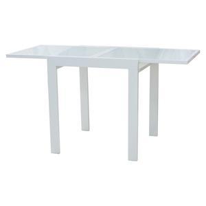 Table extensible + 2 rallonges - Métal et verre trempé - 140 x 70 x H 75 cm - Blanc