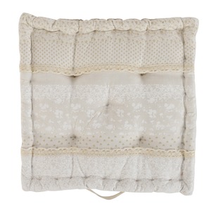 Coussin de sol modèle patchwork en coton - 45 x 45 x 8 cm - Blanc écru