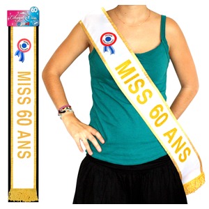 Écharpe de Miss 60 ans - Tissu - 184 cm - Or