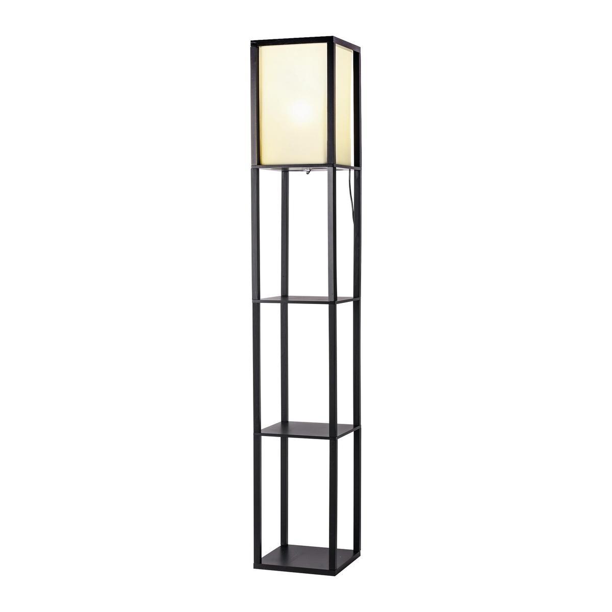 Lampadaire étagère - MDF et bouleau - 26 x 26 x H 160 cm - Noir
