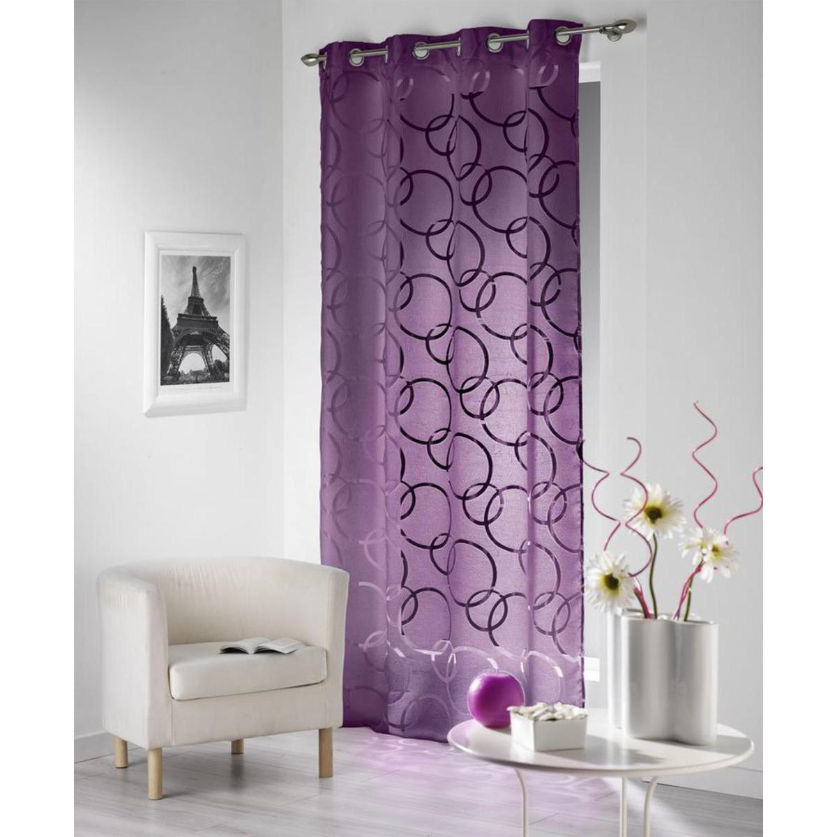 voilage cascade a œillets en polyester violet rideaux et voilages la foir fouille