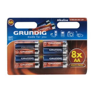Lot de 8 piles Alcaline AA Grunding - noir