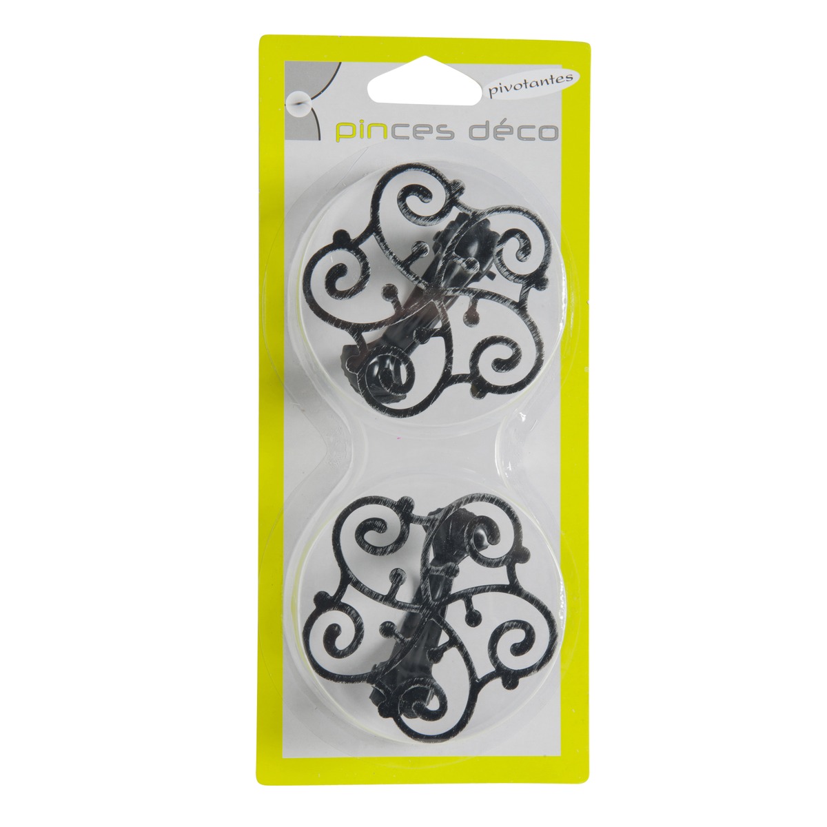2 pinces en métal arabesque - Diamètre 8,5 cm - Noir 2 pinces en métal arabesque - Diamètre 8,5 cm - Noir