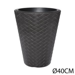 Pot en plastique tressé - ø 40 x H 48 cm - Marron