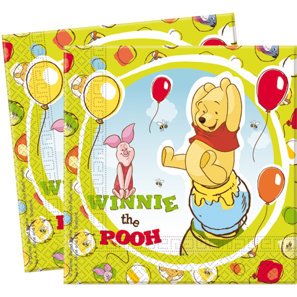 Lot de 20 serviettes Winnie en pate de cellulose - 33 x 33 cm - Multicolore