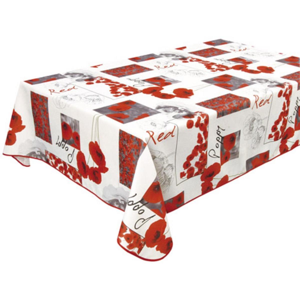Toile cirée rectangulaire - 100 % Polyester - 145 x 300 cm - Rouge et blanc Toile cirée rectangulaire - 100 % Polyester - 145 x 300 cm - Rouge et blanc