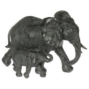 Statuette éléphants - L 22.5 x H 15.5 x l 12 cm - Gris - ATMOSPHERA