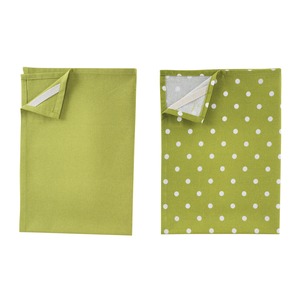 Lot de 2 torchons en coton uni et à pois - 50 x 70 cm - Vert