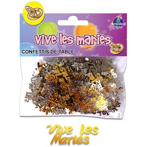 Sachet de confettis de table Vive les mariés - 12 x 10 cm - Multicolore