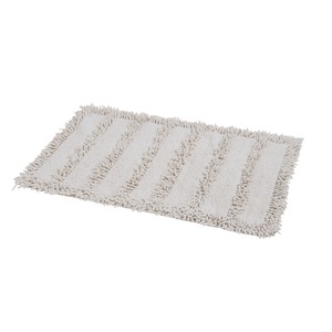 Tapis de salle de bain effet rayures en coton - 50 x 80 cm - Blanc