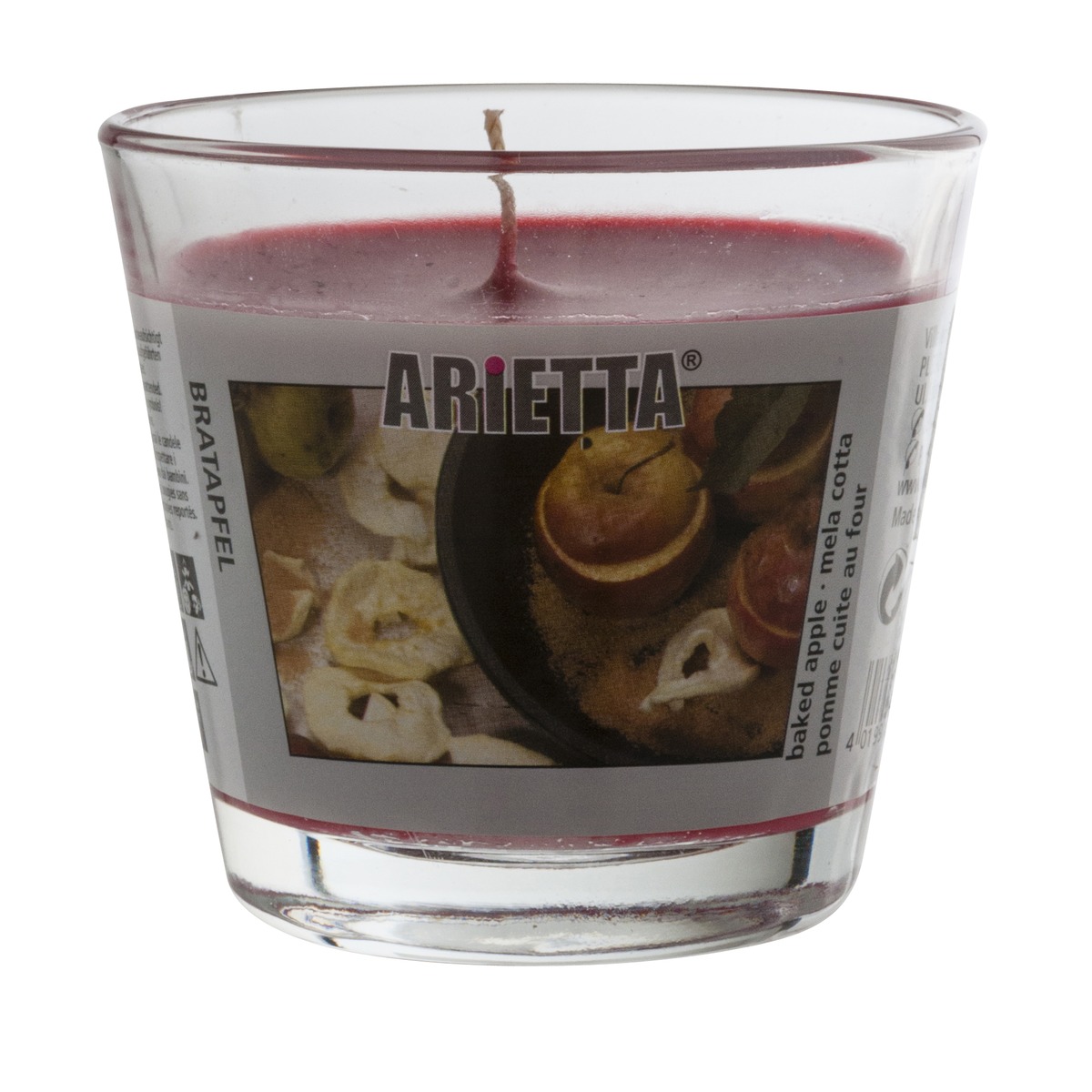 Bougie parfumée pomme dans son pot - Diamètre 9 x H 8 cm - Rouge, transparent