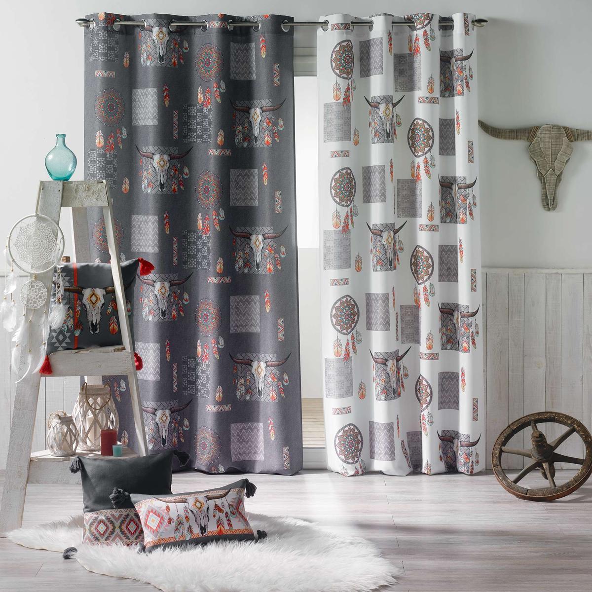 rideau a œillets indian folk 140 x 240 cm blanc rideaux et voilages la foir fouille