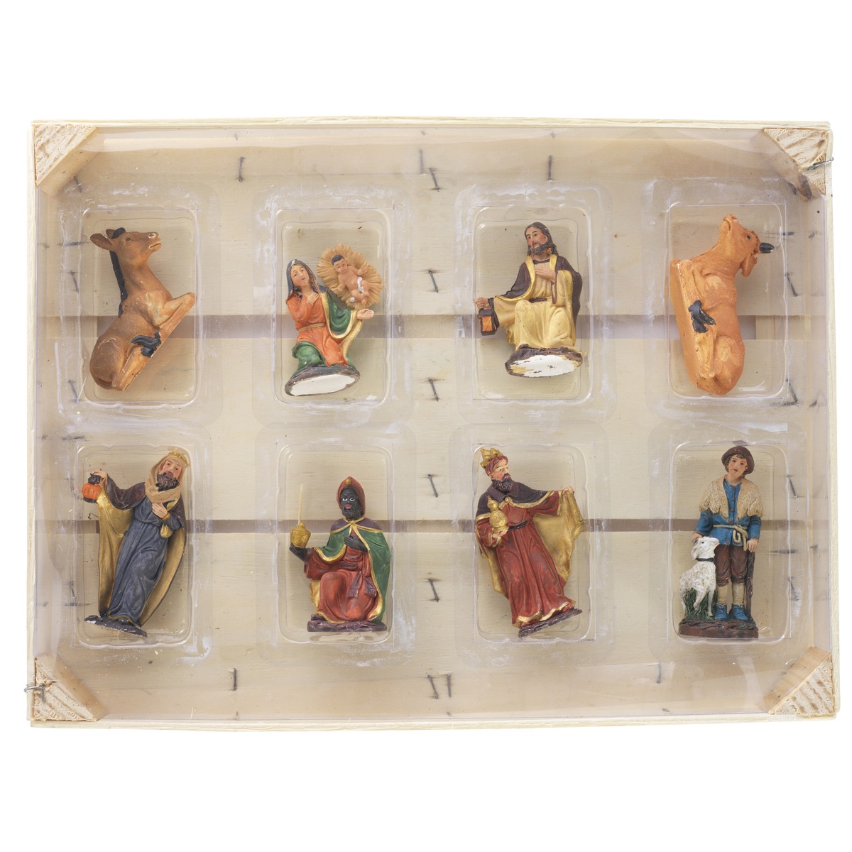 Cagette de 9 santons - Longueur 10 cm - Multicolore