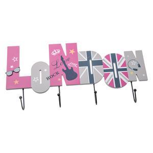 Patère murale London Pink 4 crochets - MDF - 18 x 18 x 9 cm - Multicolore