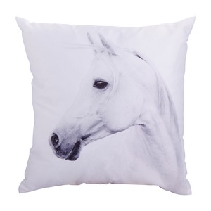 Coussin décor imprimé cheval blanc - 40 x 40 cm - Multicolore