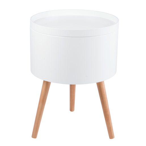 Table d'appoint avec rangement - Pin et MDF - Ø 38 x H 52 cm - Blanc Table d'appoint avec rangement - Pin et MDF - Ø 38 x H 52 cm - Blanc