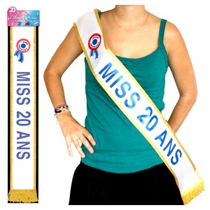 Écharpe de Miss 20 ans - Tissu - 184 cm - Bleu