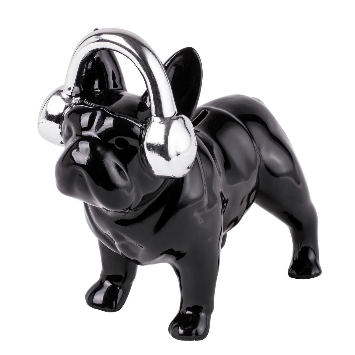 Bouledogue mélomane - Dolomite - 22 x 10,5 x H 21 cm - Noir et gris Bouledogue mélomane - Dolomite - 22 x 10,5 x H 21 cm - Noir et gris
