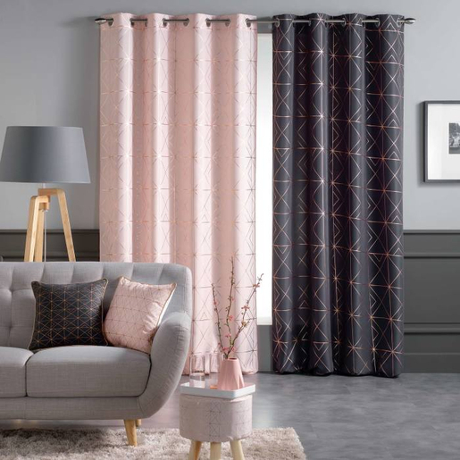 Rideau A œillets Quadris 140 X 260 Cm Gris Rose Rideaux Et Voilages La Foir Fouille