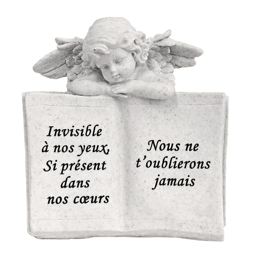 Ange funéraire accoudé sur livre - 20 x 10 x H 19 cm - Gris, blanc Ange funéraire accoudé sur livre - 20 x 10 x H 19 cm - Gris, blanc