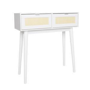 Console 2 tiroirs cannage - 80 x 30 x 83 cm - Blanc