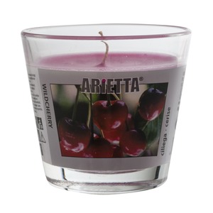 Bougie parfumée cerise dans son pot - Diamètre 9 x H 8 cm - Rouge, transparent