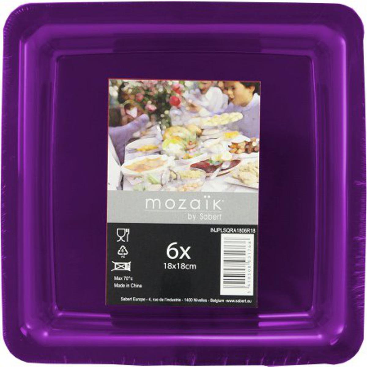 Lot de 6 assiettes carrées réutilisable - 18 x 18 cm -Polystyrène- Violet