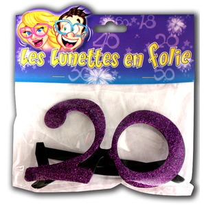 Lunettes géantes pailletées Anniversaire 20 ans - 23 cm - Violet