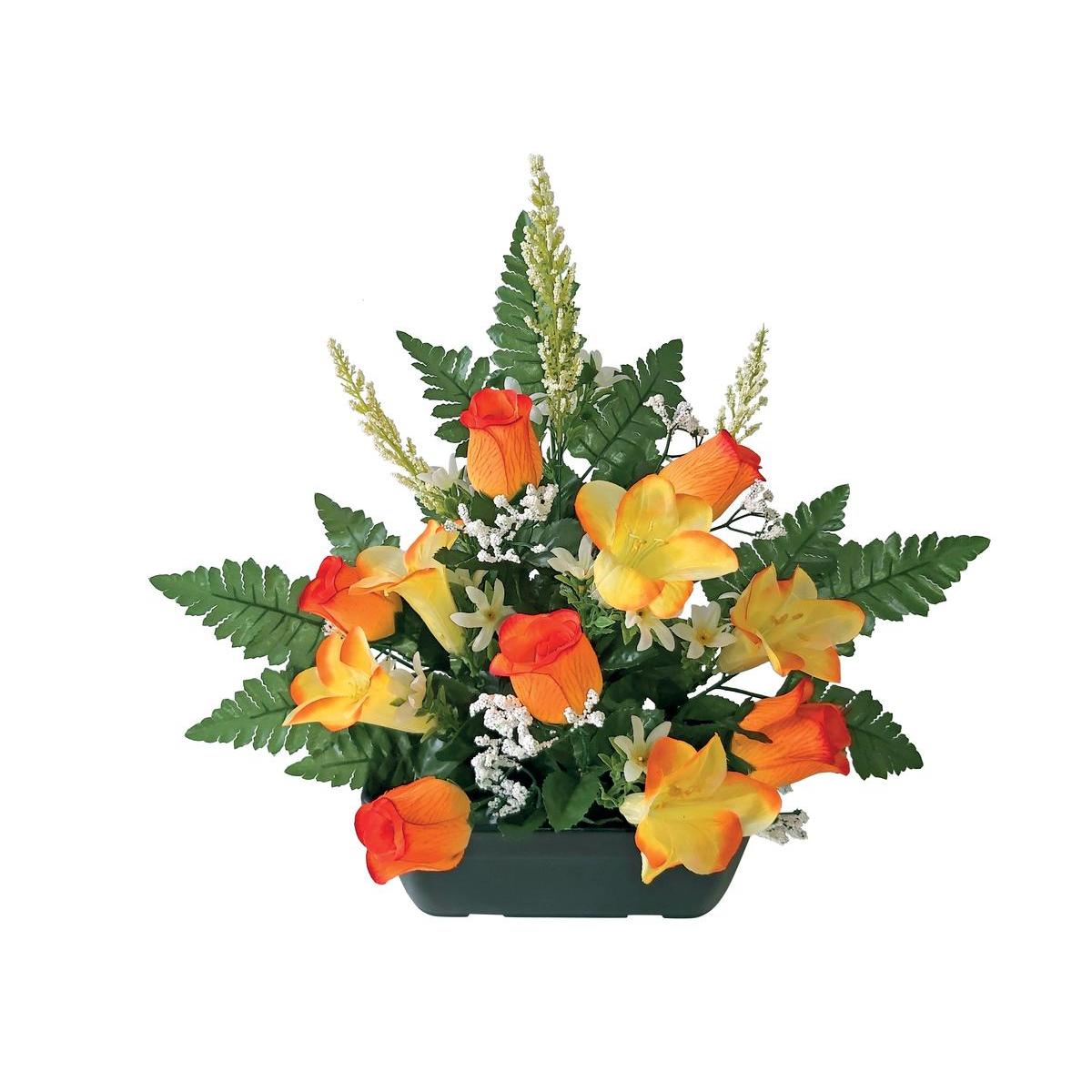Jardinière de roses et de lys artificiels - H 45 cm - Différents coloris - Orange, violet, vert, rose Jardinière de roses et de lys artificiels - H 45 cm - Différents coloris - Orange, violet, vert, rose