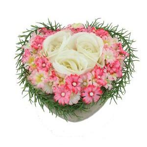Roses et mini fleurs synthétiques en forme de cœur - 19 x 16 x H 11 cm - Multicolore