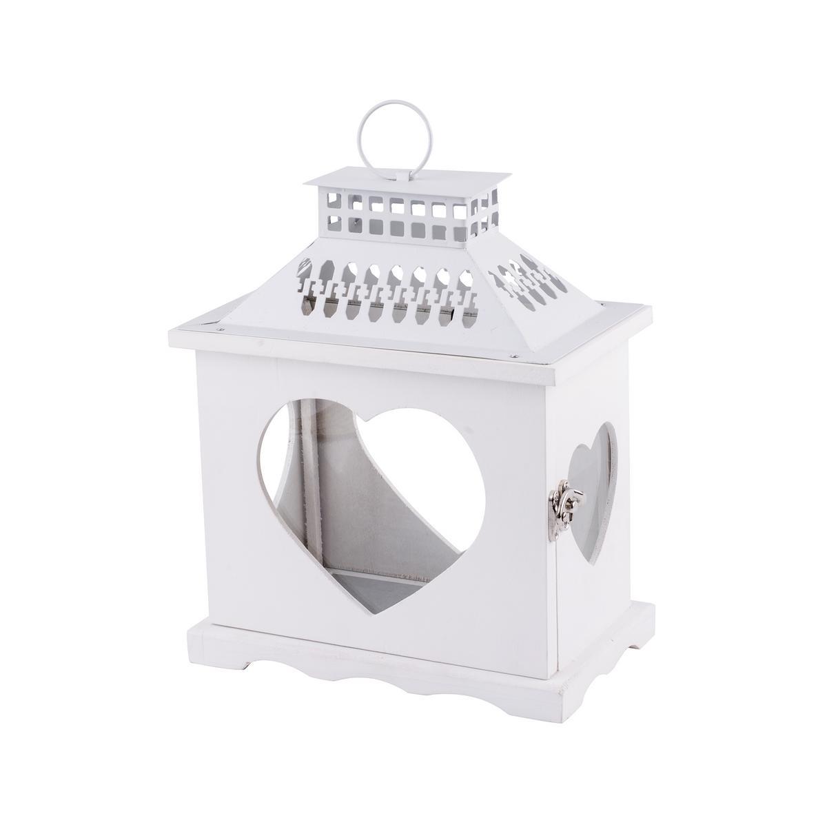 Lanterne cœur - Bois - 22 x 13 x 26 cm - Blanc Lanterne cœur - Bois - 22 x 13 x 26 cm - Blanc