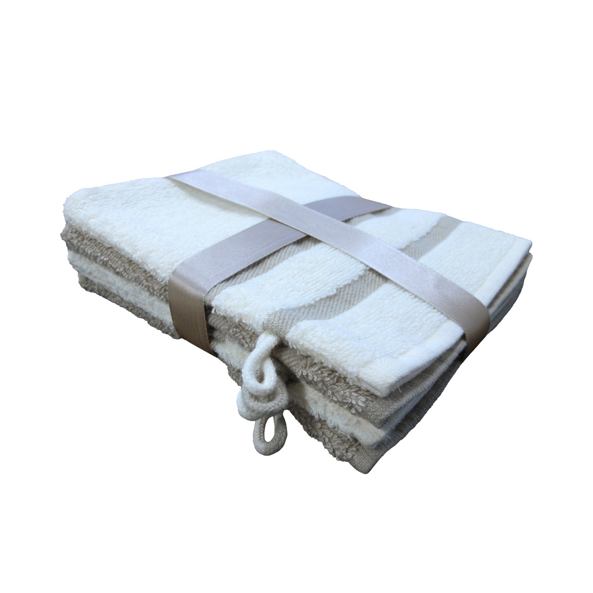 Lot de 4 gants de toilette - 15 x 21 cm - Beige, blanc