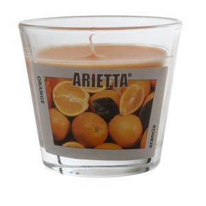Bougie parfumée orange dans son pot - Diamètre 9 x H 8 cm - Rouge, transparent