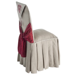 Housse chaise brodée cosy - 45 x 60 cm - Beige et rouge