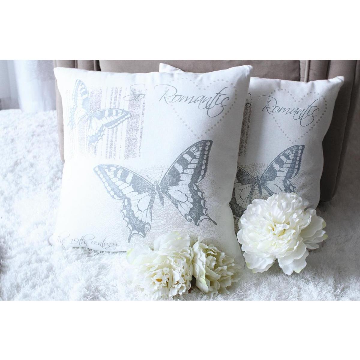 Coussin imprimé - 100 % Coton - 40 x 40 cm - Blanc et gris Coussin imprimé - 100 % Coton - 40 x 40 cm - Blanc et gris