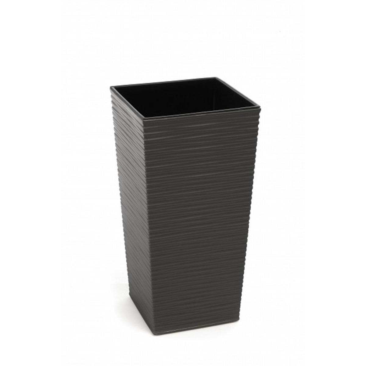 Pot haut effet bois - 35 x 35 x H 68 cm - Gris