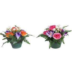 Potée de roses et iris - Plastique et polyester - Ø 14 x H 23 cm - Différents coloris