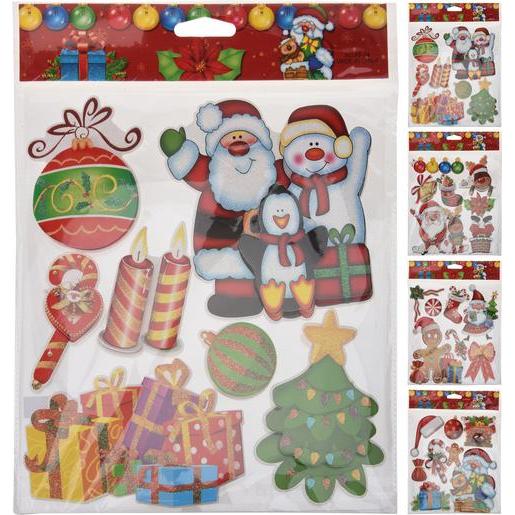 Stickers 3d Noel 38 X 29 Cm Adhesif Vitrostatique Pour Noel